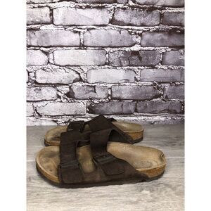 Birkenstock Arizona Mocha Brown Suede Leather Slides Sandals Women Sz 39EU/8.5M